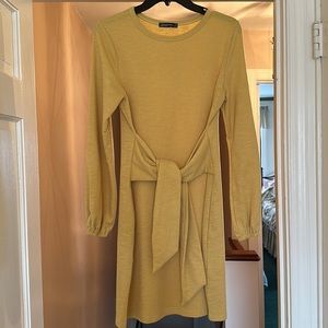 Golden yellow long sleeve tie waist dress